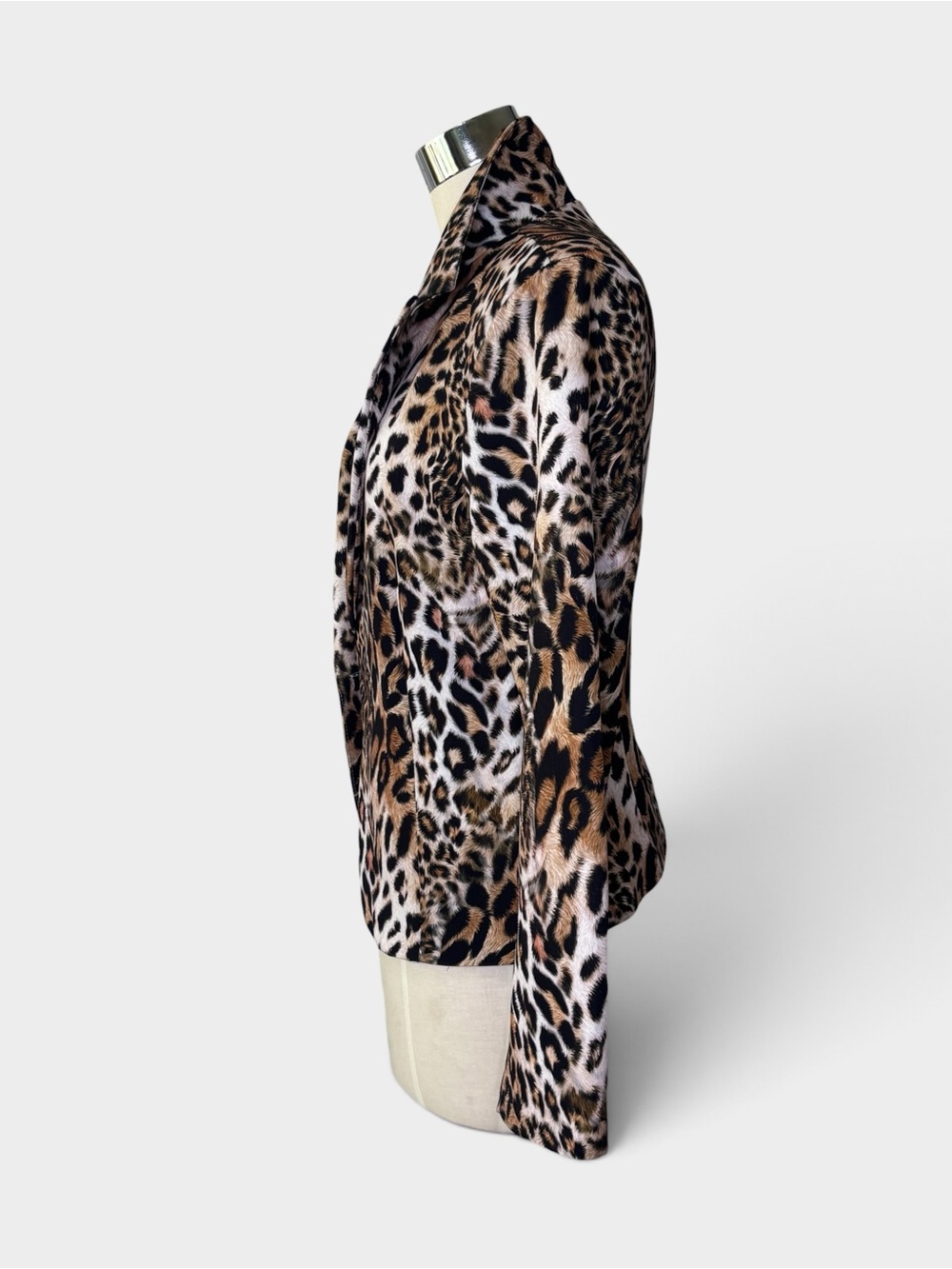 Made in Italy Classic Leopard Print Faux Fur Women's Blazer - Brown/Black - Picture 4 of 7